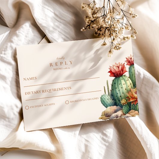 Waterverf Cactus Desert Landscape Wedding RSVP Kaartje