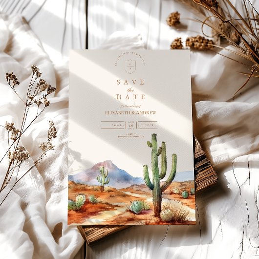 Waterverf Cactus Desert Landscape Wedding Save The Date