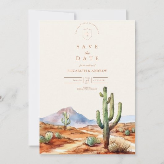 Waterverf Cactus Desert Landscape Wedding Save The Date (Voorkant)