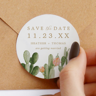 Waterverf Cactus Desert Save the Date Favor Ronde Sticker