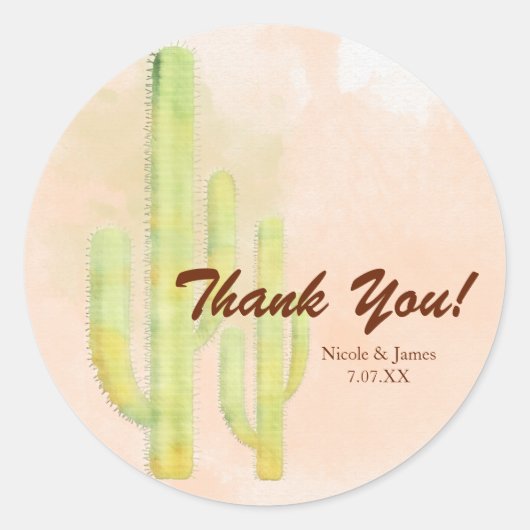 Waterverf cactus eenvoudig zuidwestelijke gunst ronde sticker (Voorkant)
