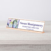  Waterverf Cactus en bloesems | Gepersonaliseerd Bureau Naambordje (Voorkant)