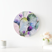 Waterverf Cactus en bloesems | Monogram Grote Klok (Huis)