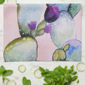 Waterverf Cactus en bloesems Theedoek (Gevouwen)