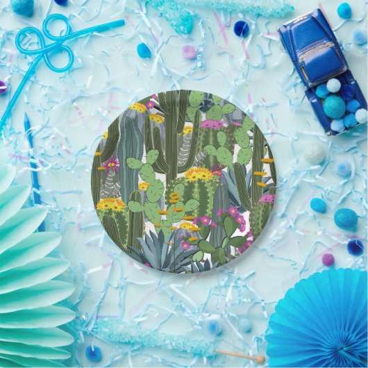 Waterverf Cactus en Cactus Flowers Papieren Bordje (Feest)