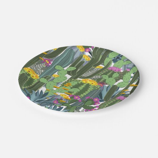 Waterverf Cactus en Cactus Flowers Papieren Bordje (Gekanteld)