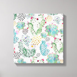 waterverf cactus en driehoekenpatroon canvas afdruk