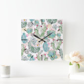 waterverf cactus en driehoekenpatroon vierkante klok (Huis)