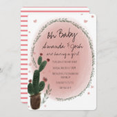 Waterverf Cactus en Hearts Greenery Baby shower Kaart (Voorkant / Achterkant)