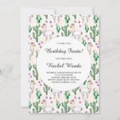 Waterverf Cactus en Llama Birthday Fiesta Kaart (Voorkant)