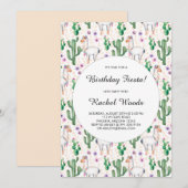 Waterverf Cactus en Llama Birthday Fiesta Kaart (Voorkant / Achterkant)