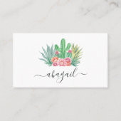 Waterverf Cactus en Roze Bloemen Edelachtig Visitekaartje (Voorkant)