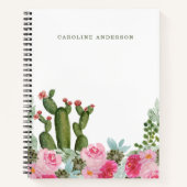 Waterverf Cactus en roze bloemen gepersonaliseerd Notitieboek (Voorkant)
