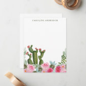 Waterverf Cactus en roze bloemen gepersonaliseerd Notitiekaartje (Voorkant / Achterkant in situ)
