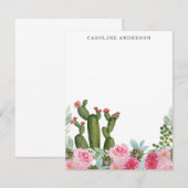 Waterverf Cactus en roze bloemen gepersonaliseerd Notitiekaartje (Voorkant / Achterkant)