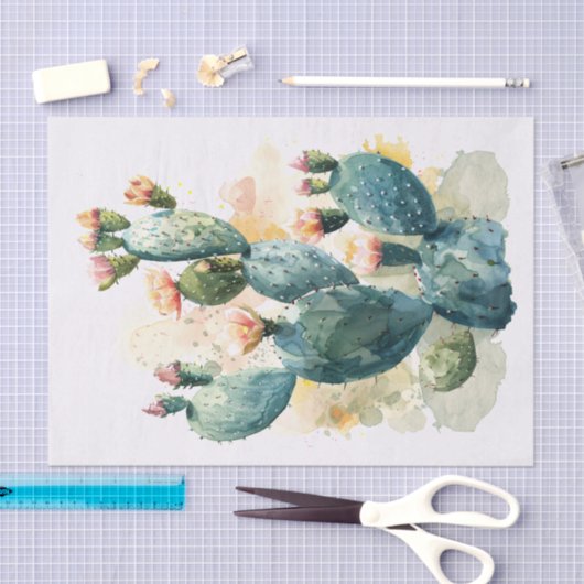 Waterverf cactus en roze bloesems decoupage tissuepapier (Craft)