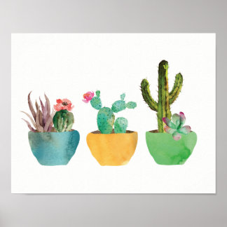 Waterverf Cactus en Succulent Print