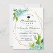 Waterverf Cactus Eucalyptus Graduation Party Kaart (Voorkant)