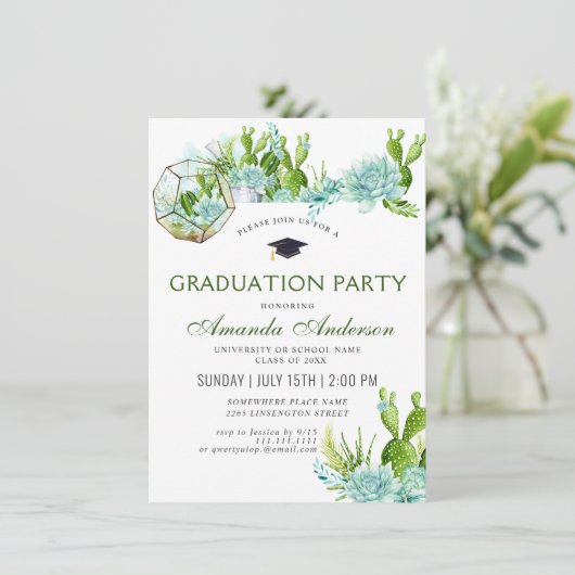 Waterverf Cactus Eucalyptus Graduation Party Kaart (Staand voorkant)