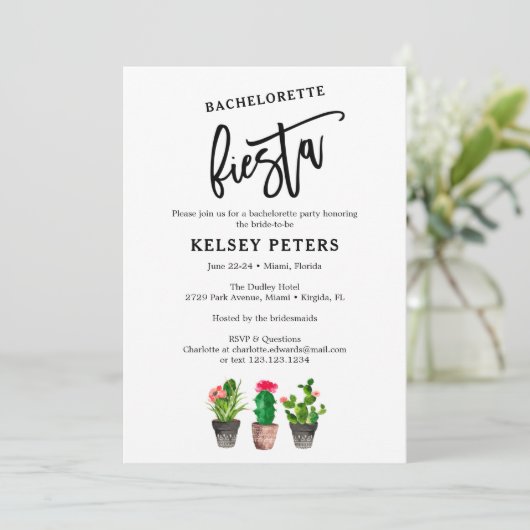 Waterverf Cactus Fiesta Bachelorette Party Kaart (Staand voorkant)