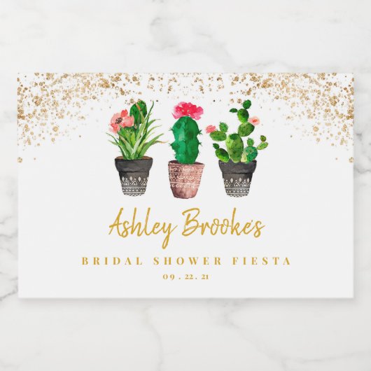 Waterverf Cactus Fiesta Vrijgezellenfeest Mini Sparkling Wijnetiket (Enkel label)