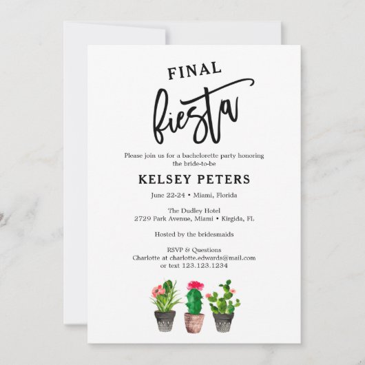 Waterverf Cactus Final Fiesta Bachelorette Party Kaart (Voorkant)