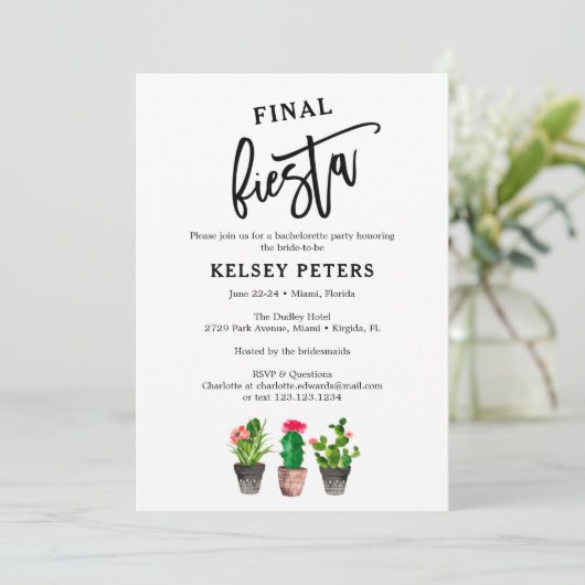 Waterverf Cactus Final Fiesta Bachelorette Party Kaart (Staand voorkant)