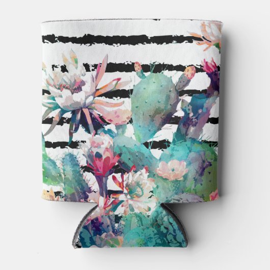  Waterverf Cactus Floral Black Stripes Blikjeskoeler (Voorkant)