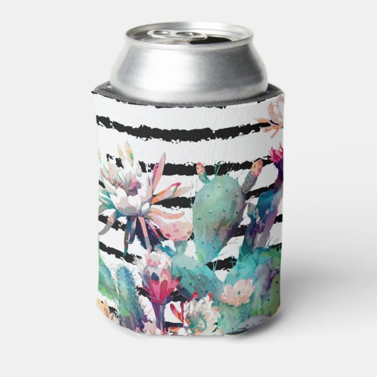  Waterverf Cactus Floral Black Stripes Blikjeskoeler (Blikje Achterkant)