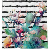 Waterverf Cactus Floral Black Stripes Douchegordijn (Voorkant)