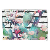  Waterverf Cactus Floral Black Stripes Kussensloop (Voorkant)