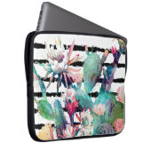 Waterverf Cactus Floral Black Stripes Laptop Sleeve (Voorkant Rechts)
