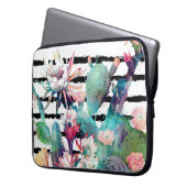 Waterverf Cactus Floral Black Stripes Laptop Sleeve (Voorkant Links)