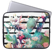 Waterverf Cactus Floral Black Stripes Laptop Sleeve (Voorkant)