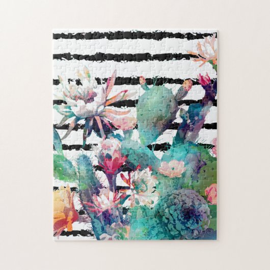  Waterverf Cactus Floral Black Stripes Legpuzzel (Verticaal)