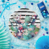  Waterverf Cactus Floral Black Stripes Papieren Bordje (Feest)