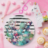  Waterverf Cactus Floral Black Stripes Papieren Bordje (Feest)