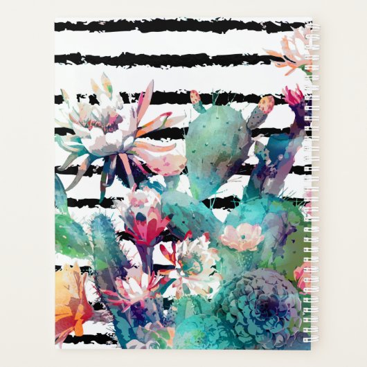  Waterverf Cactus Floral Black Stripes Planner (Achterkant)