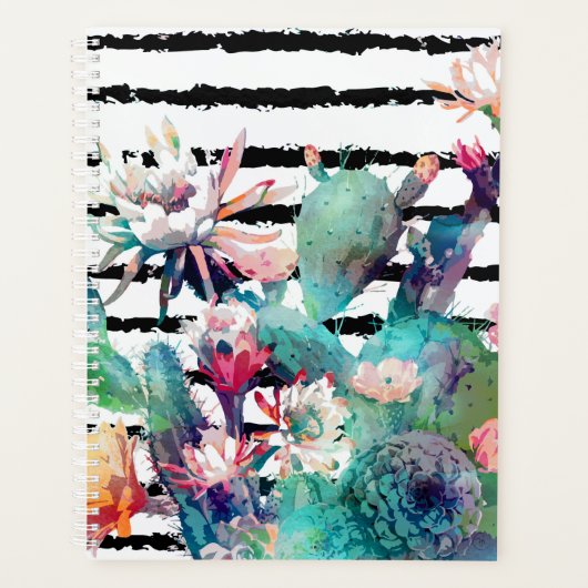  Waterverf Cactus Floral Black Stripes Planner (Voorkant)