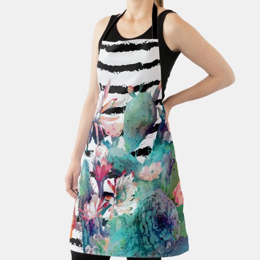  Waterverf Cactus Floral Black Stripes Schort (Insitu)