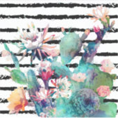  Waterverf Cactus Floral Black Stripes Sticker (Voorkant)