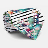  Waterverf Cactus Floral Black Stripes Stropdas (Opgerold)