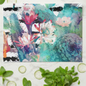Waterverf Cactus Floral Black Stripes Theedoek (Gevouwen)