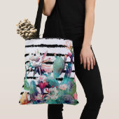  Waterverf Cactus Floral Black Stripes Tote Bag (Dichtbij)