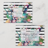 Waterverf Cactus Floral Black Stripes Visitekaartje (Voorkant / Achterkant)