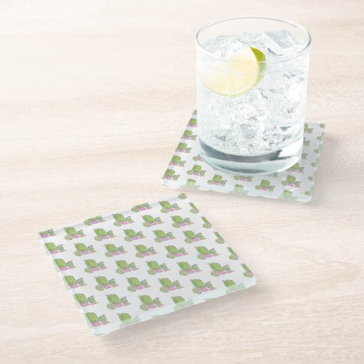 Waterverf Cactus Floral Pattern roze Green Glazen Onderzetter (Schuin)