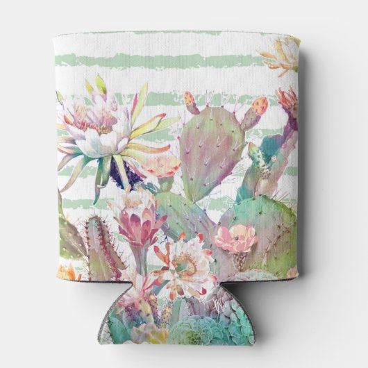 Waterverf Cactus Floral Stripes Design Blikjeskoeler (Achterkant)
