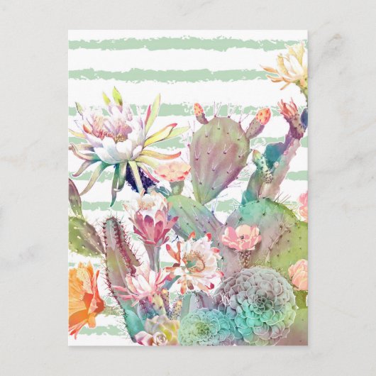 Waterverf Cactus Floral Stripes Design Briefkaart (Voorkant)