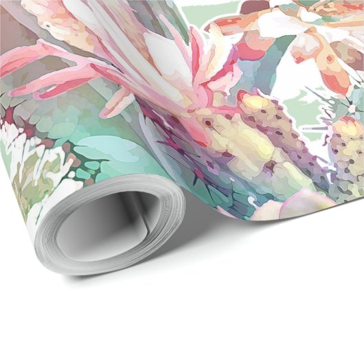 Waterverf Cactus Floral Stripes Design Cadeaupapier (Rol Hoek)