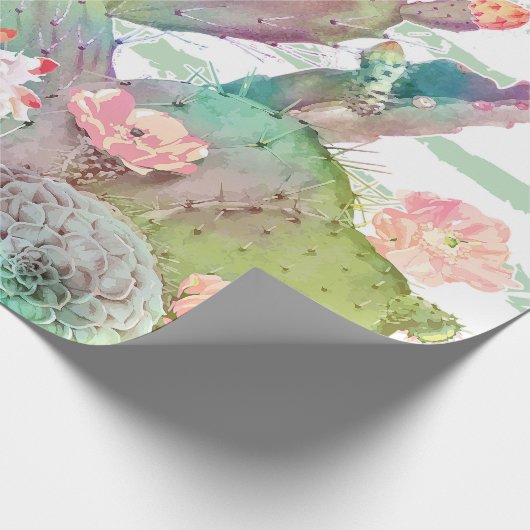 Waterverf Cactus Floral Stripes Design Cadeaupapier (Hoek)